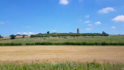 Ruins of Hadleigh Castle view from the train passing nearby, Hadleigh, Essex Stock Footage 138802218