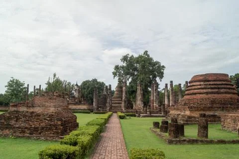 Ruins in the historical park in sukhothai Stock Photos