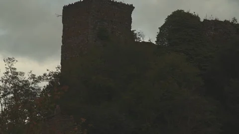 Ruins of a Medieval Castle in Italy, Ancient Stone Towers Scenic Footage Stock Footage 345200440