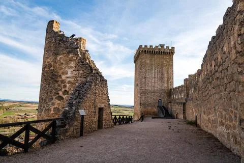 The ruins of the medieval castle of Penaranda de Duero, Burgos, Castile Le... Stock Photos
