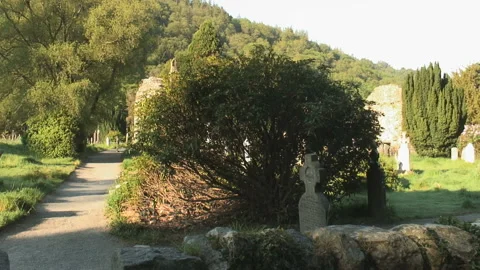 The ruins of the Monastery of Glendalough in County Wicklow Stock Footage 155527742