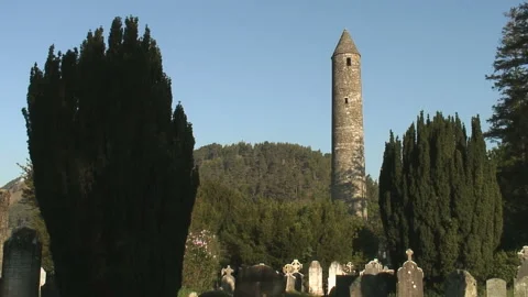 The ruins of the Monastery of Glendalough in County Wicklow Stock Footage 155527945