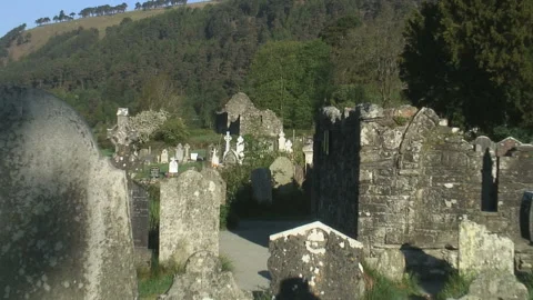 The ruins of the Monastery of Glendalough in County Wicklow Stock Footage 155528173