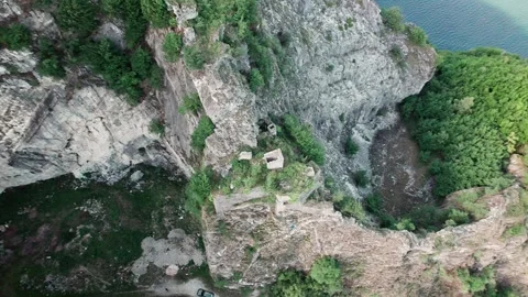 The ruins of Musso Castle, vertical point of view with professional drone Stock Footage 335075300