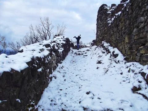 Ruins of Nevytsky Castle in winter Stock Photos