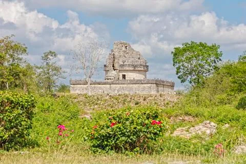 The ruins of the Observatory, at Chichen Itza Foto stock