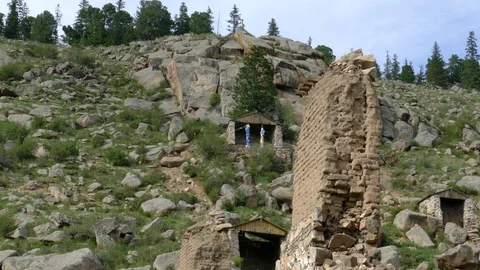 The ruins of an old monastery and the Buddhist chapel on the mountainside. Stock Footage 89674536