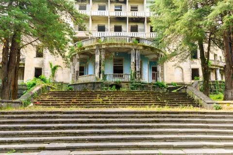 The ruins of the old Soviet sanatorium, whose architecture which is basically Stock Photos