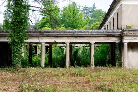 The ruins of the old Soviet sanatorium, whose architecture which is basically Stock Photos