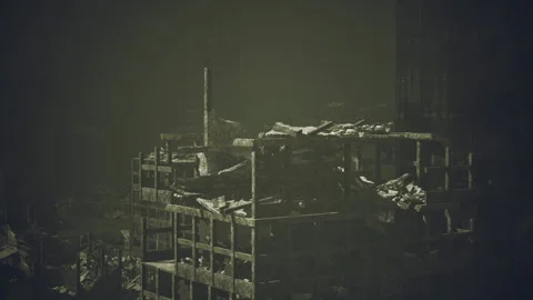 Ruins of a once vibrant building in a desolate urban landscape at dusk 動画素材 315942463