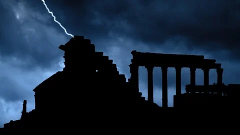 Ruins of Palmyra, Time Lapse with Thunderstorm and Lightning, Syria Stock Footage 115670242