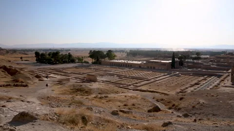 Ruins of Persepolis viewed from slope of Mount Rahmat Stock Footage 290299264
