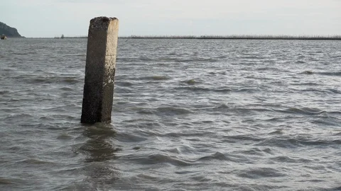 Ruins of the pier pillars. Stock Footage 92605978