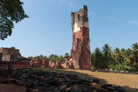 Ruins of St. Augustine tower in Old Goa Stock Photos