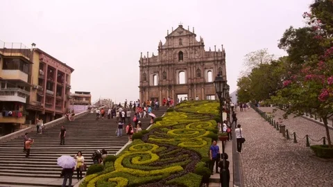 Ruins of St Pauls in Macau (centered in frame) Stock Footage 82880336