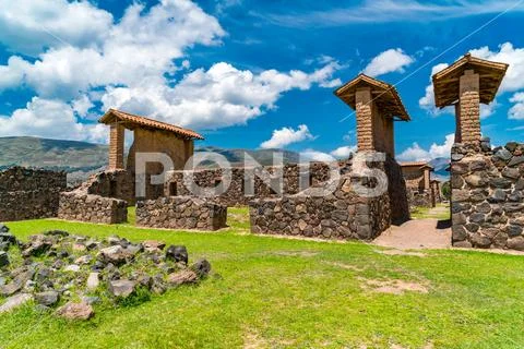 Ruins of the storehouses at Raqchi, The Inca archaeological site Stock Photos