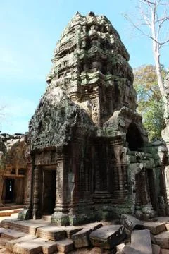 The ruins of the temple complex of Ta Prohm in Cambodia. Stock Photos
