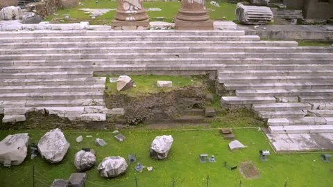 Ruins of the temple of the god of War Mars, located in the historic part of Rome Stock Footage 153667014