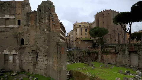 Ruins of the temple of the god of War Mars, located in the historic part of Rome Stock Footage 153669063