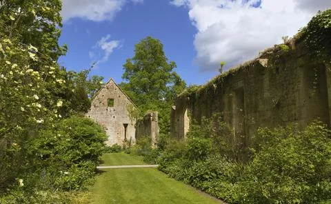 The ruins of Tithe Barn are located in the grounds of Sudeley Castle in Stock Photos