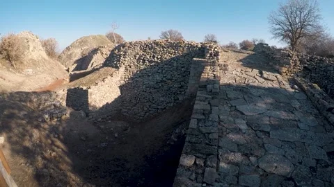 Ruins of the Troia Wall in Turkey Stock Footage 150326802