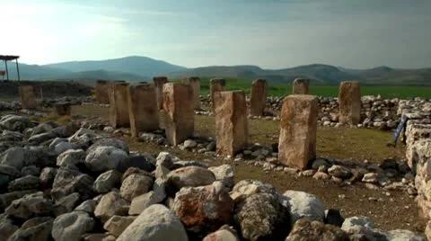 Ruins with upright stone pillars in Israel. Stock Footage