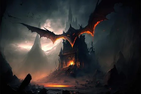 Ruins In A Volcano Stock Illustration