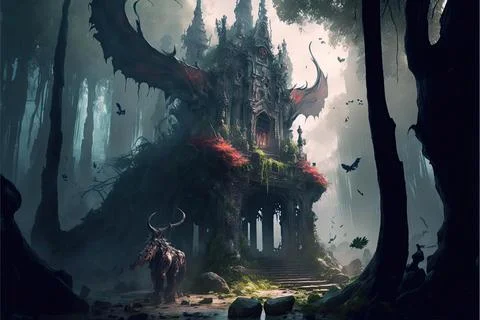 Ruins Within A Forest Stock Illustration