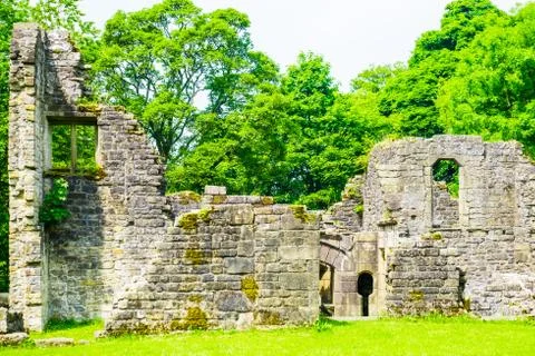 Ruins of Wycoller Hall in summertime Stock Photos