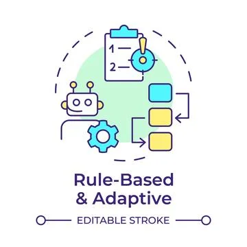 Rule based and adaptive RPA multi color concept icon Stock Illustration