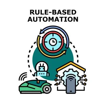 Rule based automation management controlling smart technology systems Stock Illustration