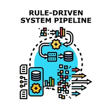 Rule driven system pipeline concept illustrating data processing Stock Illustration