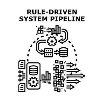 Rule driven system pipeline concept illustrating data processing Stock Illustration