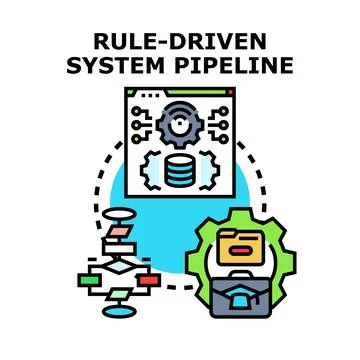 Rule driven system pipeline working process illustration 스톡 일러스트
