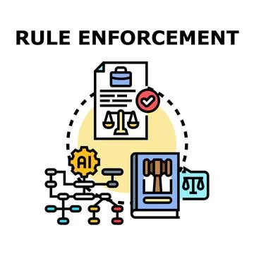 Rule enforcement concept with artificial intelligence processing law Stock Illustration
