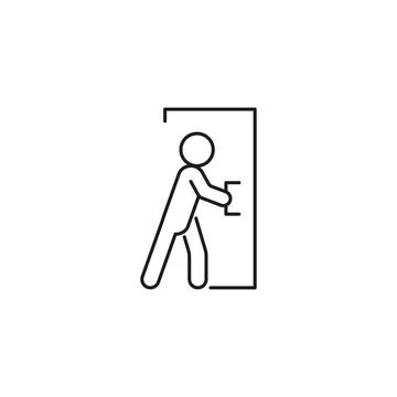 Rule sign close the door. Request, warning. Person closed door. Vector line art Stock Illustration
