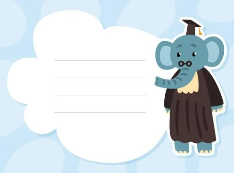 Ruled Empty Cloud Space with Elephant Animal in Glasses and Graduation Hat Illustrazione stock
