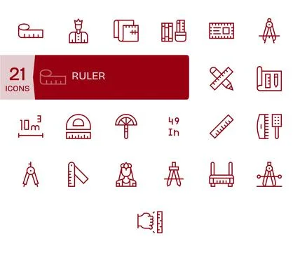 Ruler 128x128 Vector Icon Pack with 25 Regular Line Detail Enhanced Elements Stockillustratie