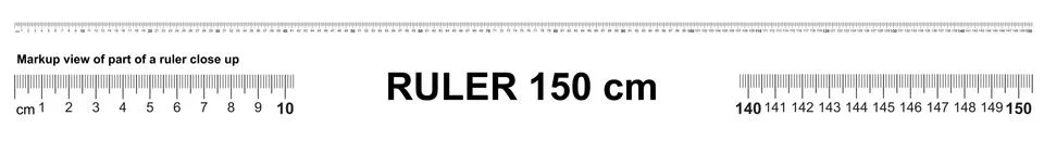 Ruler 150 cm. Precise measuring tool. Ruler scale 1,5 meter. Ruler grid 1500 Stock Illustration