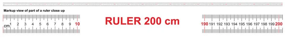 Ruler 200 cm. Precise measuring tool. Ruler scale 2,0 meter. Ruler grid 2000 Stock Illustration