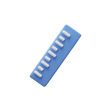 Ruler 3D plastic style vector icon, plastic volumetric blue stationery tool for Stock Illustration