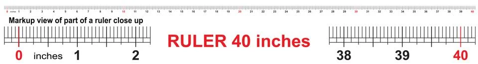 Ruler 40 inch. Precise measuring tool. Inches size indicators. Ilustração Stock