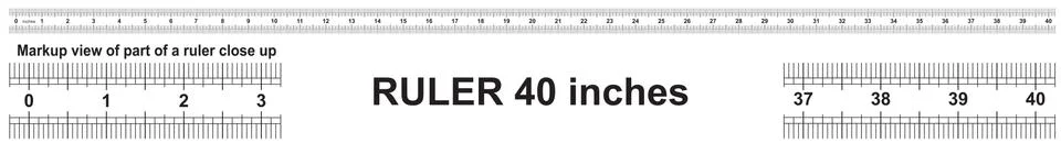 Ruler 40 inch. Precise measuring tool. Inches size indicators. Ilustração Stock