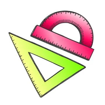 Ruler And Angle Protractor School Tools Color Vector Stock Illustration