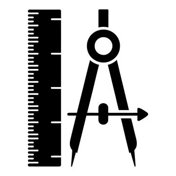 Ruler and Compass Icon Black Glyph Geometry Drawing Tools Vector Stock Illustration
