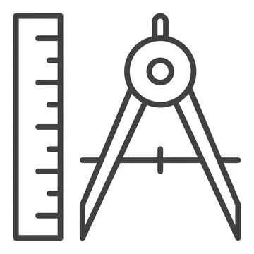 Ruler and Compass vector Maths Tools concept line icon or symbol Stock Illustration