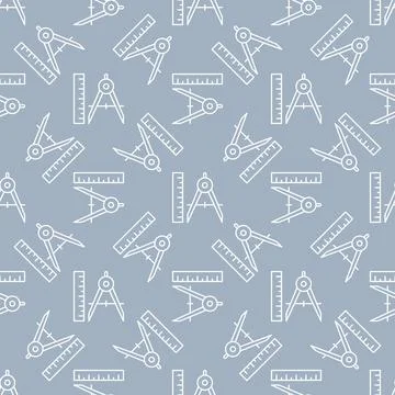 Ruler and Compass vector Maths Tools concept outline seamless pattern Stock Illustration