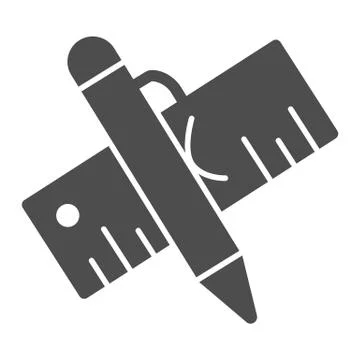 Ruler and pen solid icon, school concept, drawing tools sign on white background 스톡 일러스트