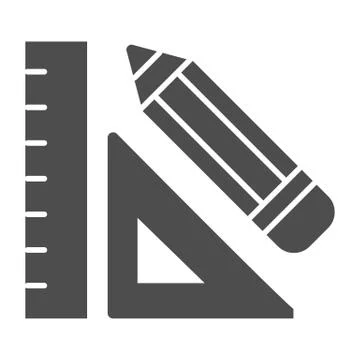 Ruler and pencil solid icon. Drawing math tools, classic school mathematic Stock Illustration