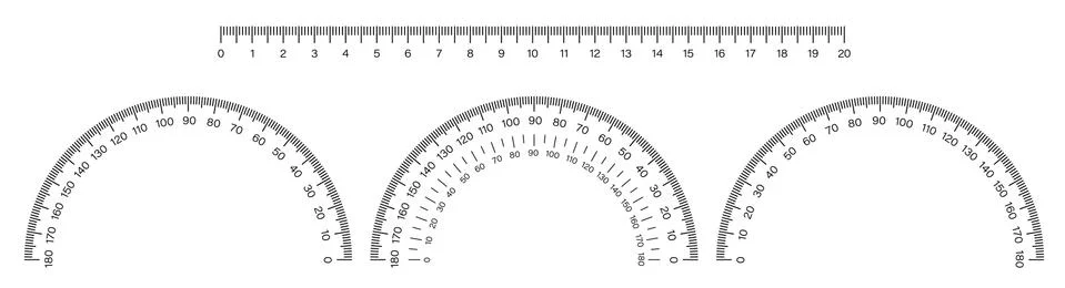 Ruler and protractor scale. School measuring instruments. School teaching Stock Illustration